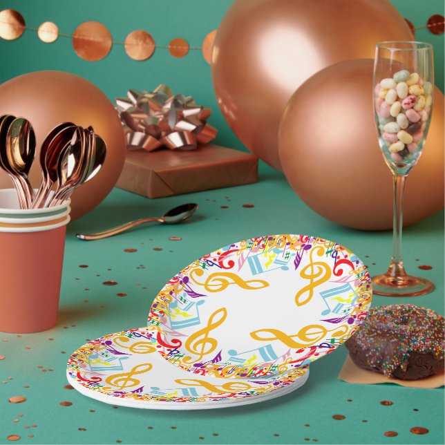 Colourful Circular Jumbled Music Notes Paper Plate (Multi)