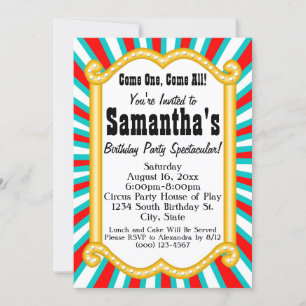 Colourful Circus Carnival Marquee Birthday Party Invitation