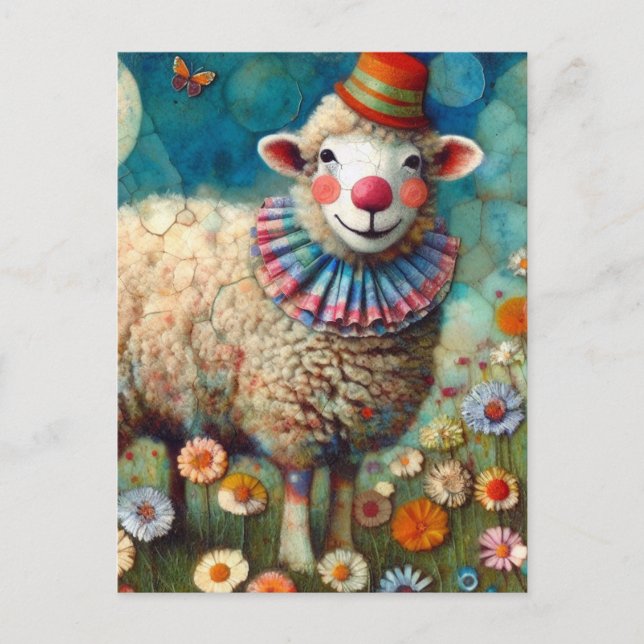 Colourful Circus Clown Sheep Postcard (Front)