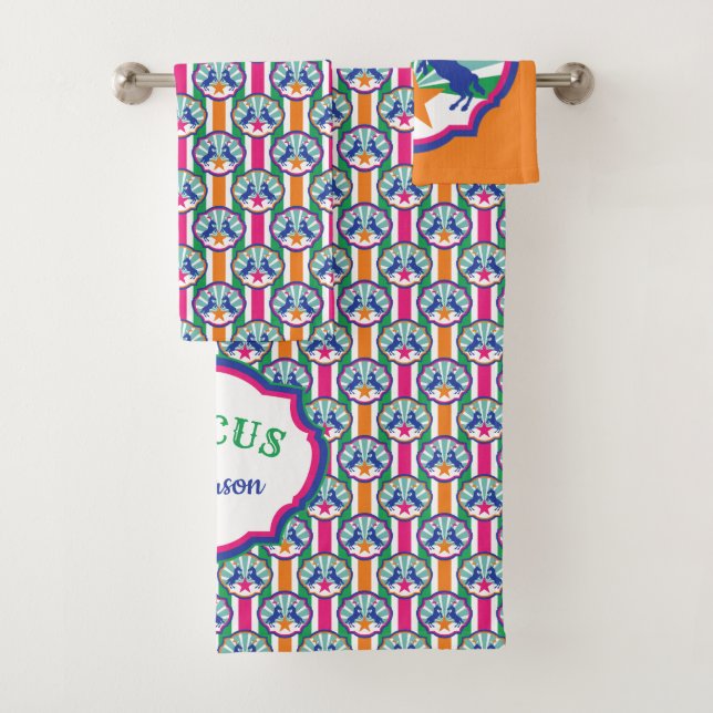 Colourful Circus Show Ponies Personalized Bath Towel Set (Insitu)