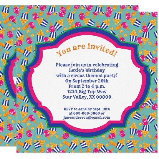 Colourful Circus Snacks And Show Ponies Birthday Invitation Zazzle Ca