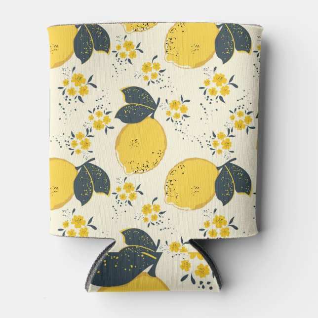 Colourful citrus, lemon flower pattern. can cooler (Front)