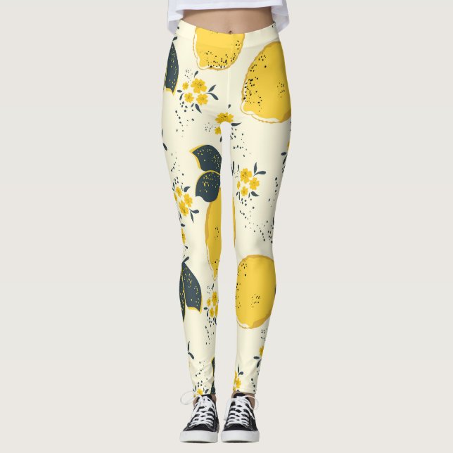 Colourful citrus, lemon flower pattern. leggings (Front)