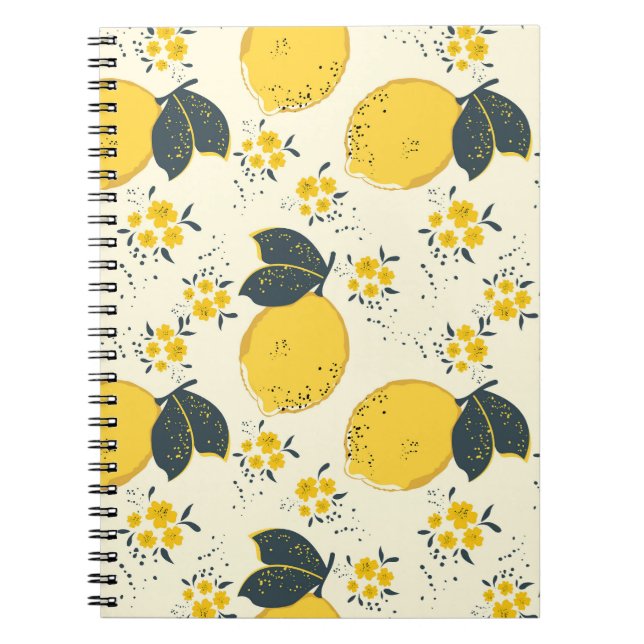 Colourful citrus, lemon flower pattern. notebook (Front)