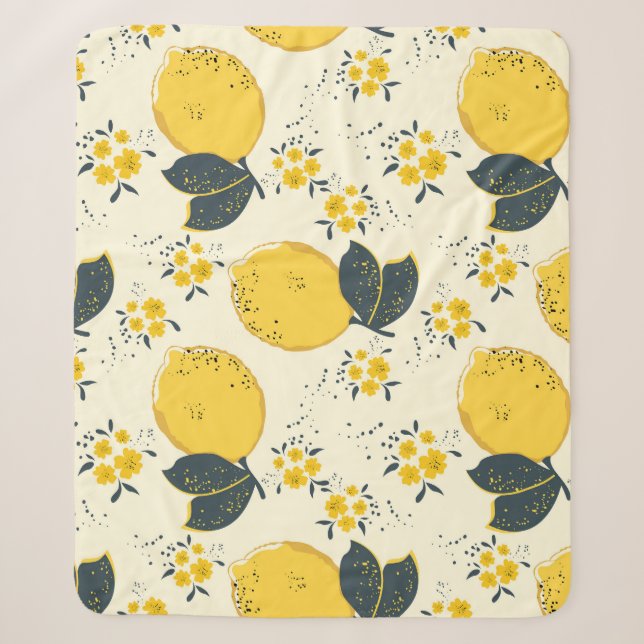 Colourful citrus, lemon flower pattern. sherpa blanket (Front)