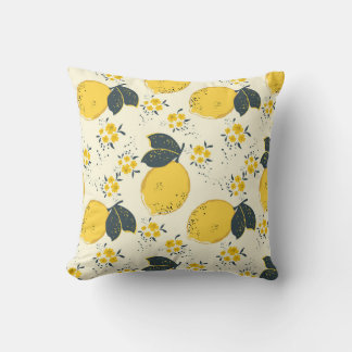 Colourful citrus, lemon flower pattern. throw pillow