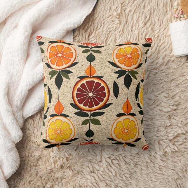 Colourful citrus pattern with floral details throw pillow (Blanket)