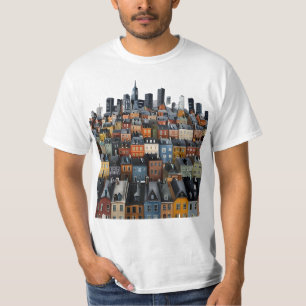 Colourful City Skyline and Houses Graphic T-Shirt
