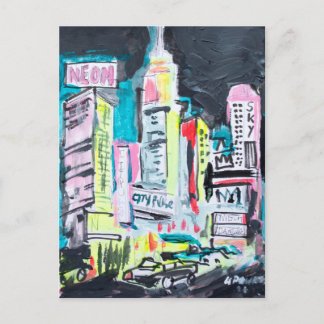 Colourful Cityscape at Night Postcard