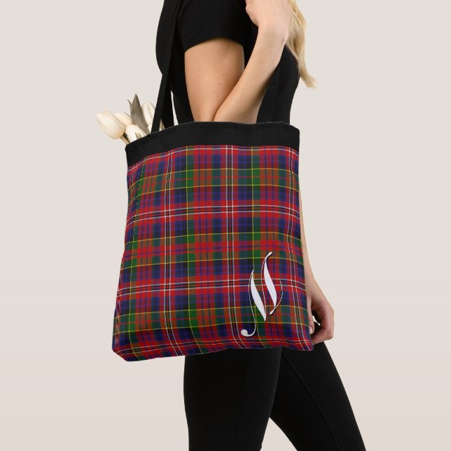 Colourful Clan MacPherson Plaid Monogrammed Tote Bag (Close Up)