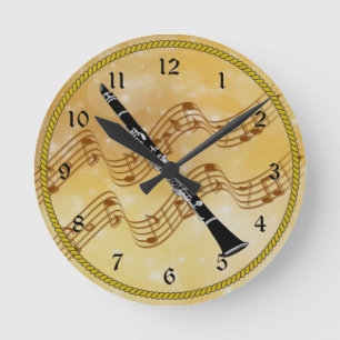 Colourful Clarinet Design Round Clock