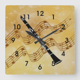 Colourful Clarinet Design Square Wall Clock