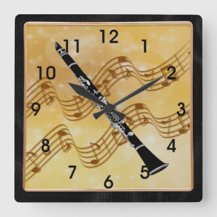 Colourful Clarinet Design with matching frame Square Wall Clock
