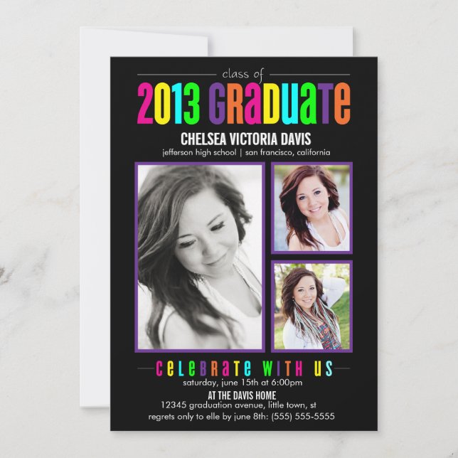 Colourful Class of 2013 Graduate Photo Invite (Front)