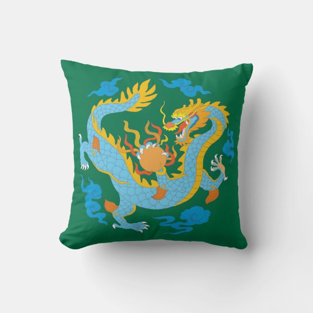 Colourful Classic Chinese Dragon Throw Pillow (Front)