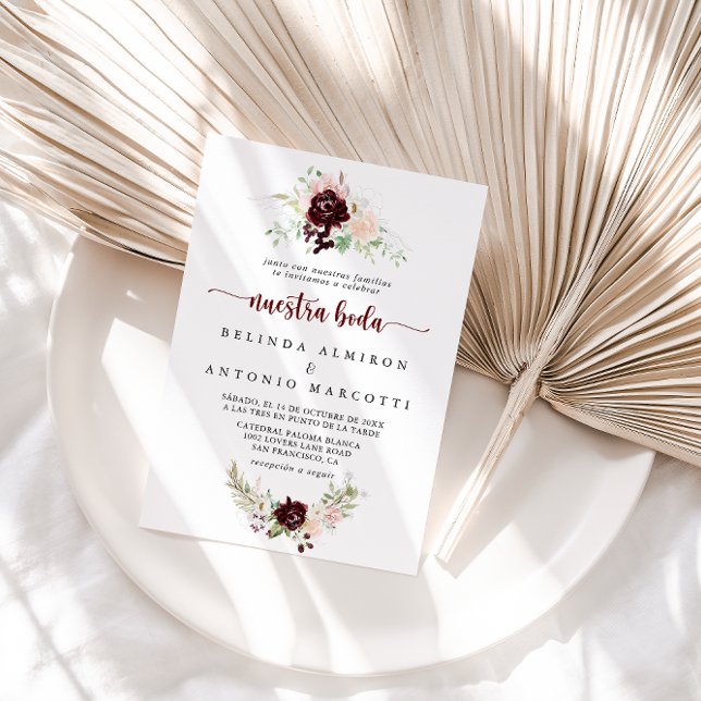 Colourful Classic Floral Nuestra Boda Wedding Invitation (Creator Uploaded)