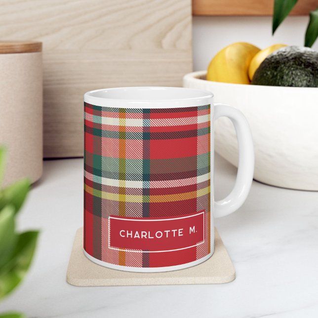Colourful Classic Personalized Plaid Coffee Mug (Rustic Plaid Personalized Teachers 11oz Coffee Mug)
