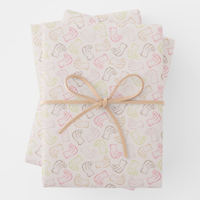 Colourful Classic Pooh Pattern Wrapping Paper Sheet (In situ)