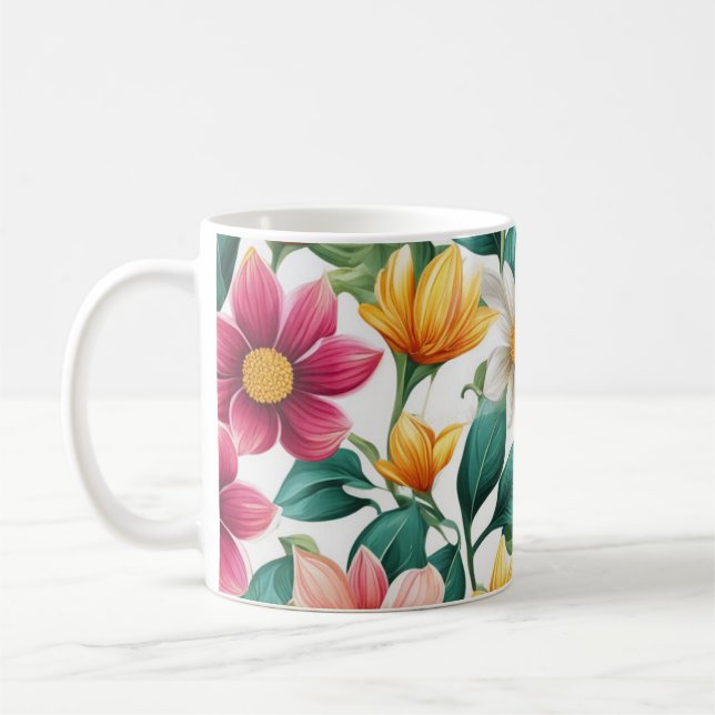 Colourful Classy Fun Floral Spring Flower Pattern  Coffee Mug (Left)