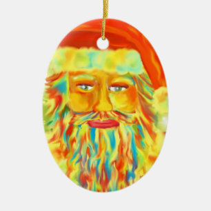 "Colourful Claus" Santa Art Personalized Ceramic Ornament