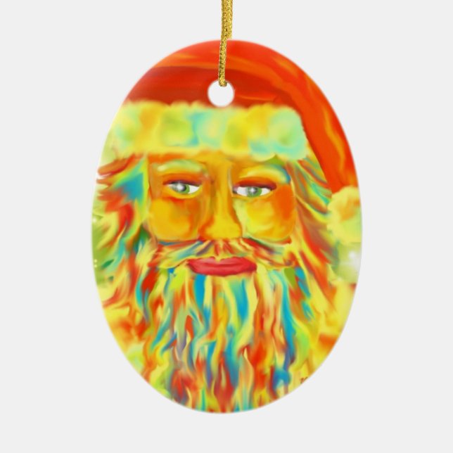 "Colourful Claus" Santa Art Personalized Ceramic Ornament (Front)