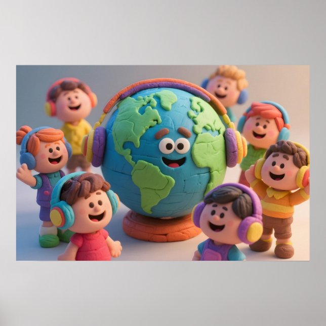 Colourful Clay Autistic Kids, Globe, Headphones Poster (Front)