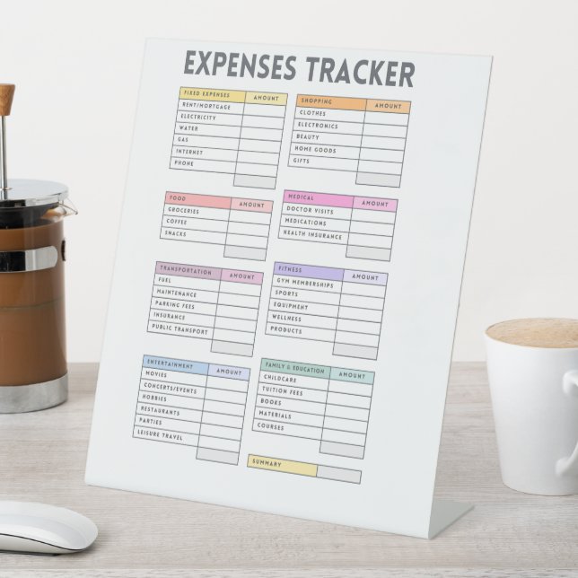 Colourful Clean Rainbow Spending Expenses Tracker  Pedestal Sign (In SItu)