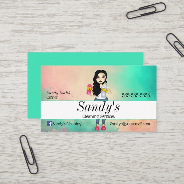 Colourful Cleaning Services Business Card (Front/Back In Situ)