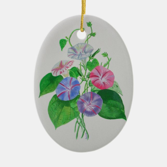 Colourful Climbing Morning Glory Botanical Art Ceramic Ornament (Front)