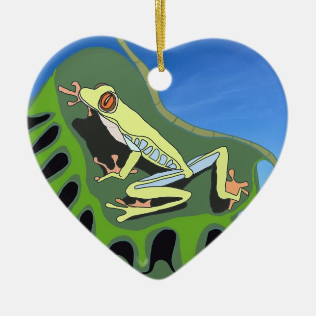 Colourful climbing Tree Frog Ceramic Ornament (Front)