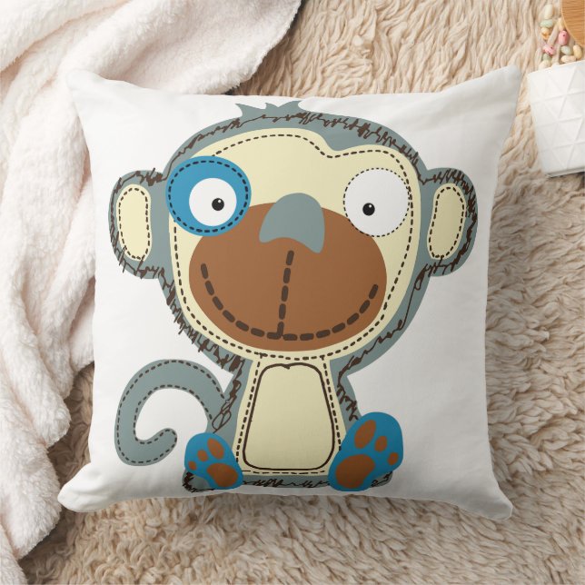 Colourful Cloth Monkey for Kids Throw Pillow (Blanket)