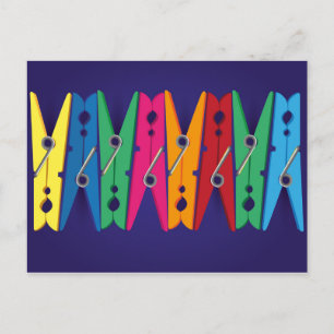 Colourful Clothespins Postcard