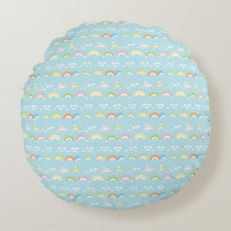 Colourful Cloud and Rainbow Seamless Round Pillow