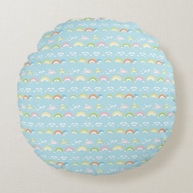 Colourful Cloud and Rainbow Seamless Round Pillow (Front)
