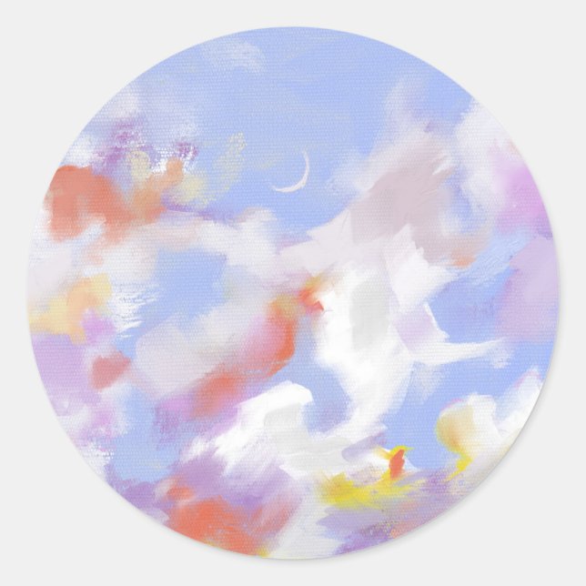 Colourful Cloud Oil Landscape Painting  Classic Round Sticker (Front)