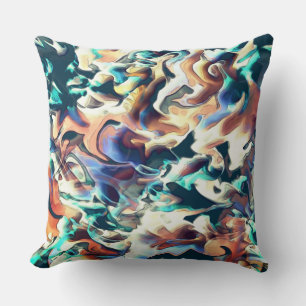 Colourful clouds carved in shades of blue and brow throw pillow