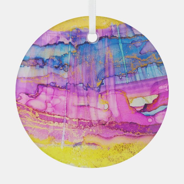 Colourful clouds macro, ink splatter. glass ornament (Front)