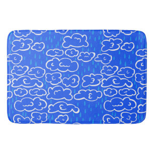 Colourful Clouds Rain Blue Pattern Bath Mat
