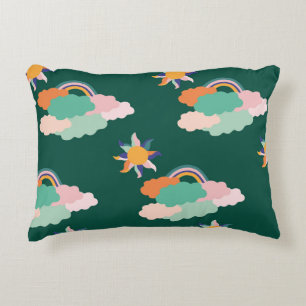 Colourful Clouds Rainbows Seamless Pattern Accent Pillow