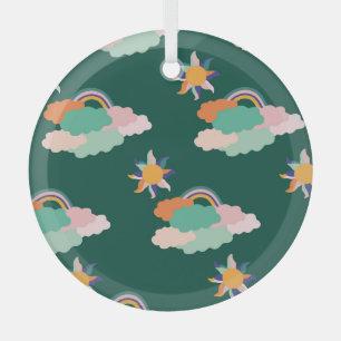 Colourful Clouds Rainbows Seamless Pattern Glass Ornament