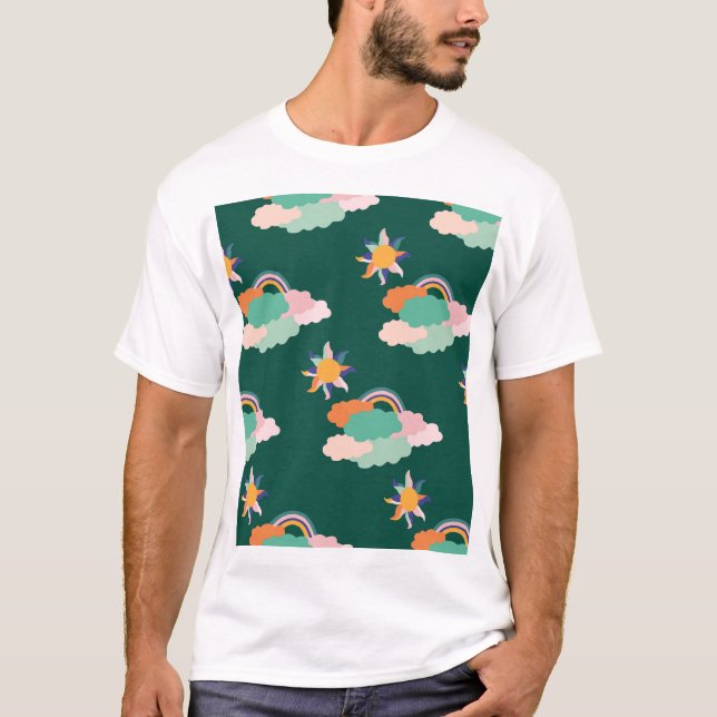 Colourful Clouds Rainbows Seamless Pattern T-Shirt (Front)
