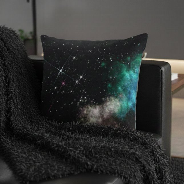 Colourful Clouds Stars in Space Throw Pillow (Creator Uploaded)