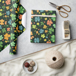 Colourful clover leaves gift wrapping paper