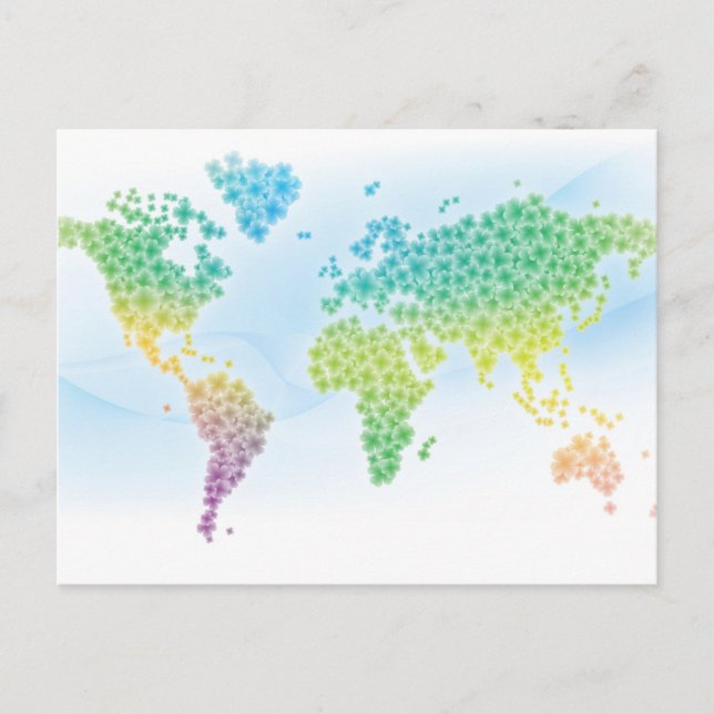 Colourful Clover World Map Postcard (Front)