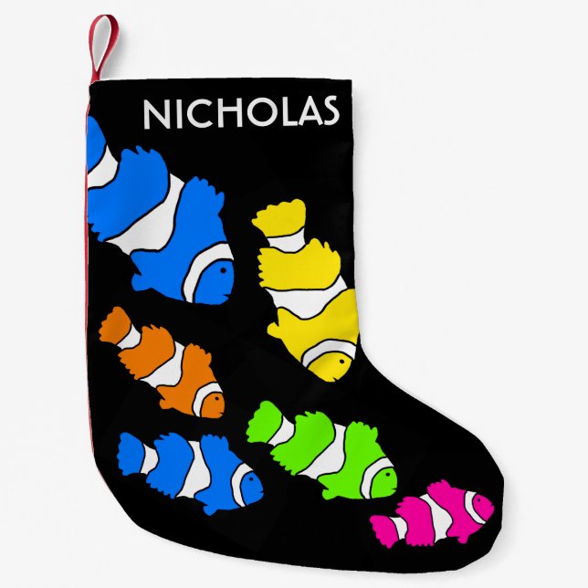 Colourful Clown Fish Black Christmas Stocking (Front)