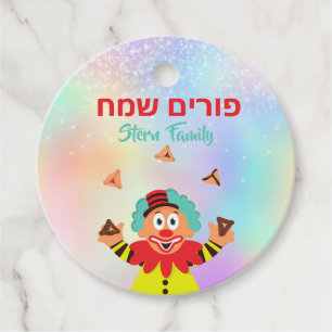 Colourful Clown Hamantaschen Happy Purim  Favour Tags