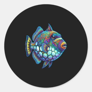 Colourful clown triggerfish abstract ocean artwork classic round sticker