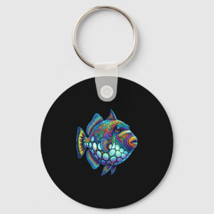 Colourful clown triggerfish abstract ocean artwork keychain