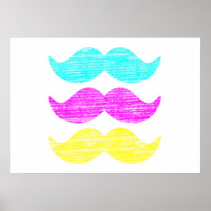 Colourful CMY Moustaches (letterpress style) Poster