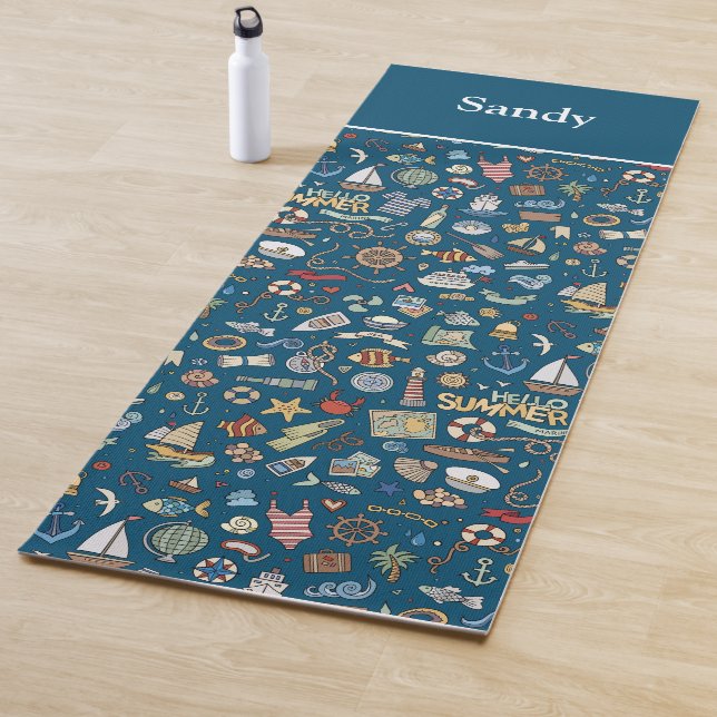 Colourful Coastal Beach Nautical Design  Yoga Mat (In Situ)